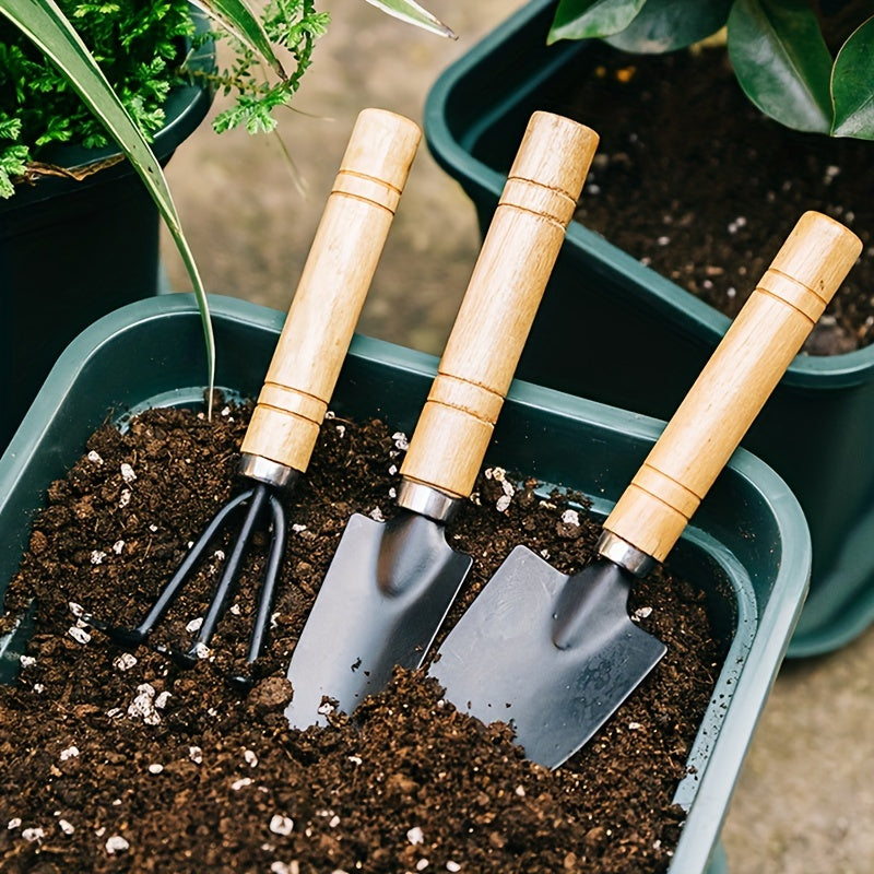 3-teiliges Set, Gartenwerkzeug Rechen Kelle Schaufel große Schaufel Mini-Kakteen lose Erde Blumen, Aluminiumlegierung Gartengeräte mit Griff für Gartenarbeit Graben, Handwerkzeuge, Gartenwerkzeug-Set