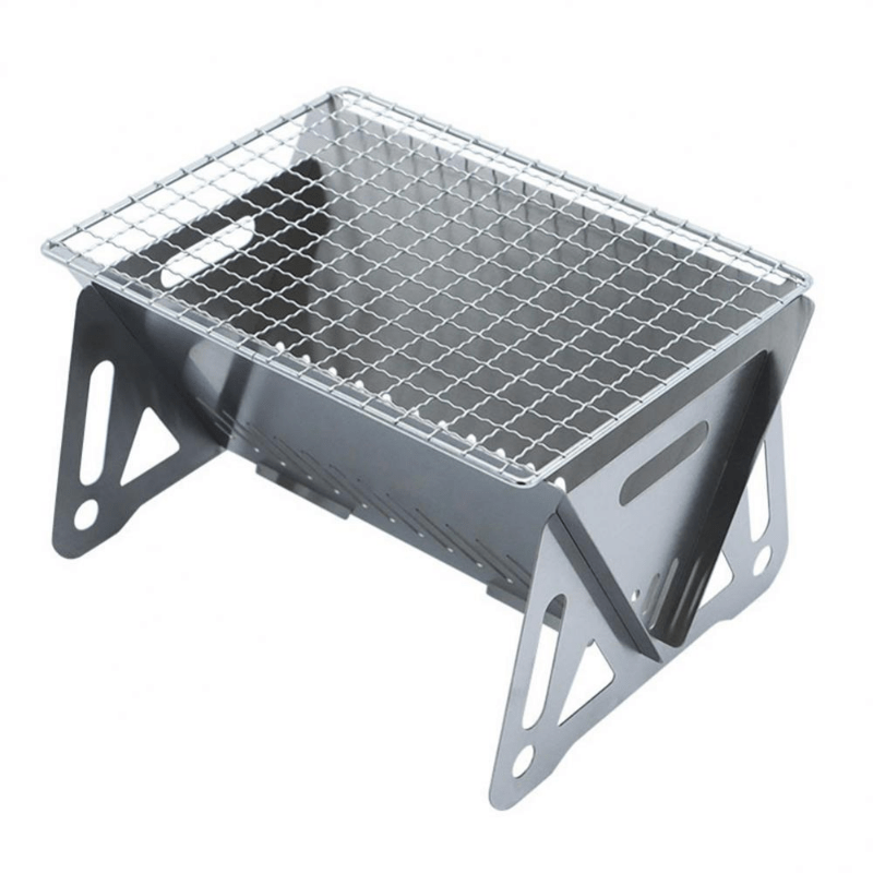 Ein tragbarer Edelstahlgrill für den Außenbereich, ein Mini-Campingofen mit Belüftung, ein Klappgrill für Picknick und BBQ-Campingzubehör