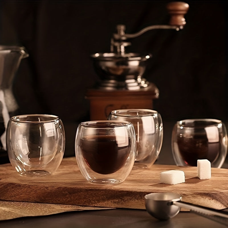 6-teiliges Espresso-Kaffeetassen-Set aus Glas, 70 ml, doppelwandig, isolierte Tassen, Trinkgläser für Tee, Kaffee, Latte, Café, Milch, transparent, für Restaurant Eid Al-Adha Mubarak