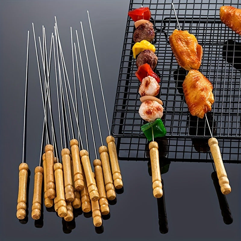 10 Stück, Grillspieße, Edelstahlspieße Für BBQ, Vielseitige Metall BBQ Spieße, Grillen Edelstahlspieße, Grillspieße Mit Holzgriff, BBQ Nadelstäbchen, Outdoor-Kochen, BBQ Zubehör
