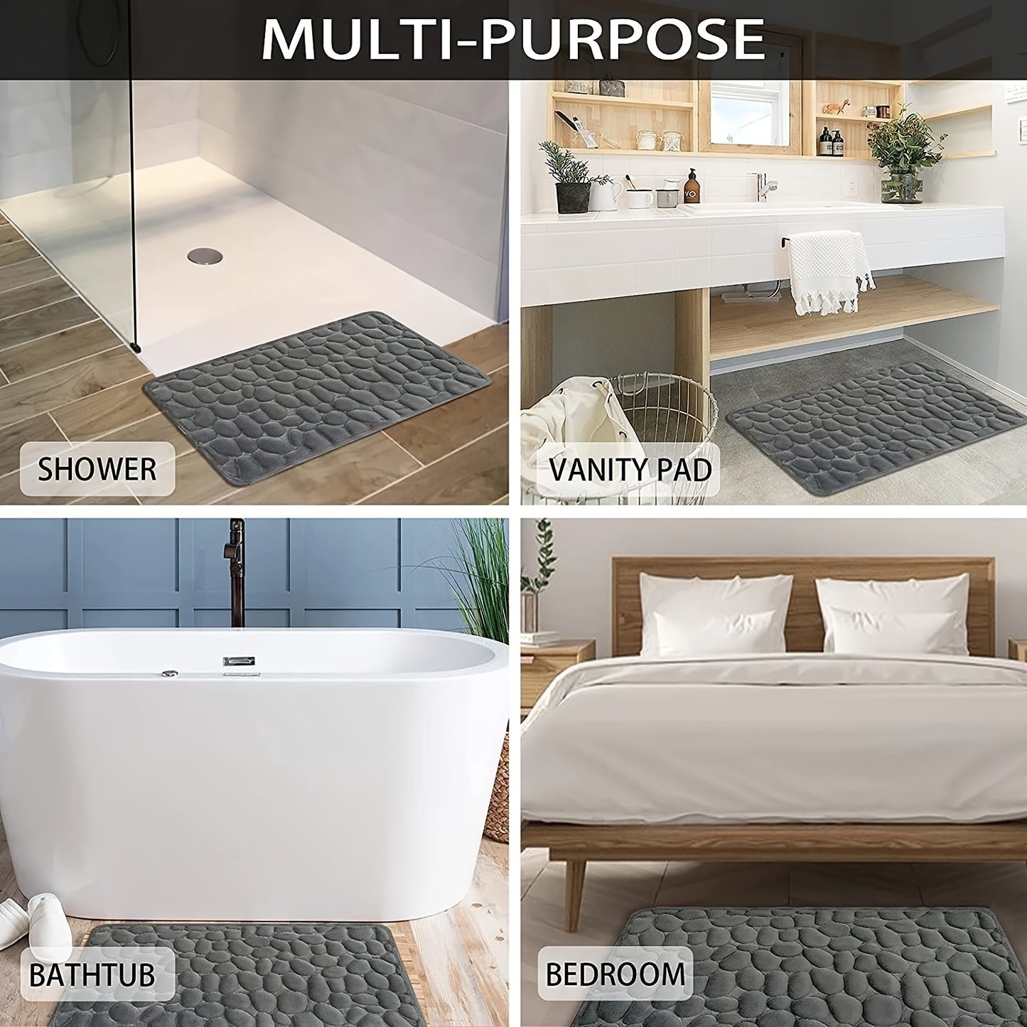 1 Stück Weicher und bequemer Badteppich aus Memory-Schaumstoff mit Pflasterstein-Prägung - Schnell wasserabsorbierend und waschbar - rutschfest - Perfekt für das Duschzimmer und Badezimmerzubehör, Badezimmerdekorationen, Küchenläufer, Schlafzimmer, Badez