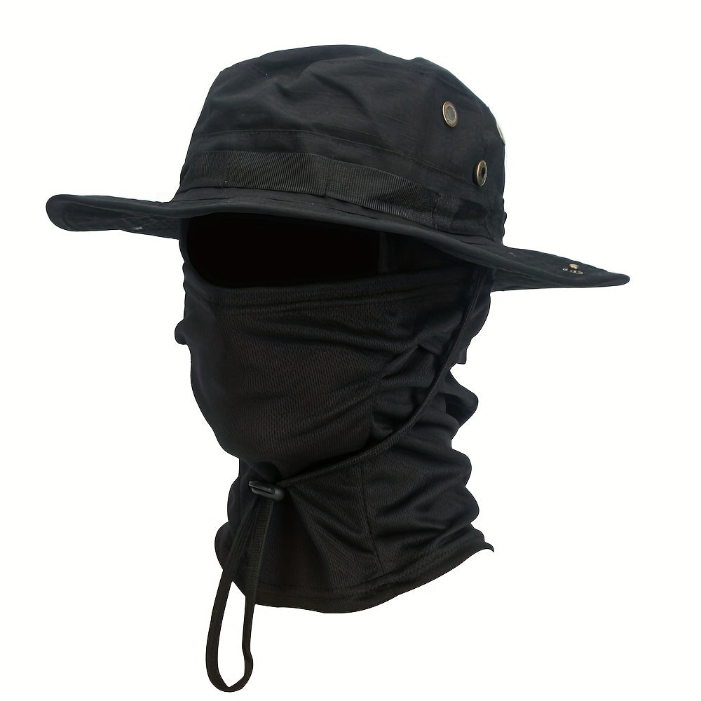 [Atmungsaktives Camo Hut Set] 2 Stück/Set Atmungsaktives Camo Boonie Hat und Balaclava Combo - Outdoor Sonnenschutz Hut mit Kordelzug - Sportlicher Angel-, Jagd- und Winddichter Faltbarer Hut