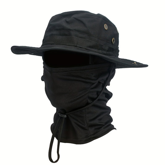 [Atmungsaktives Camo Hut Set] 2 Stück/Set Atmungsaktives Camo Boonie Hat und Balaclava Combo - Outdoor Sonnenschutz Hut mit Kordelzug - Sportlicher Angel-, Jagd- und Winddichter Faltbarer Hut