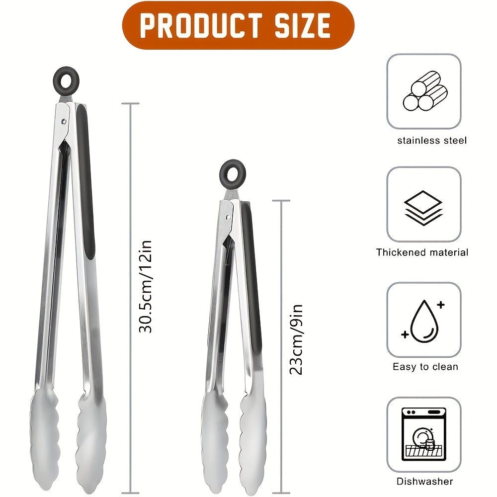 1/2 Stück, Edelstahl-Küchenzangen, Silikon-Antirutsch-Griff, Verriegelbarer Grill-Lebensmittelclip, 9 Zoll Und 12 Zoll, Premium-Silikon-Gummigriffe, Unabhängigkeitstag Halloween Weihnachtsfeierbedarf Camping BBQ Zubehör Buche Urlaub Essentials