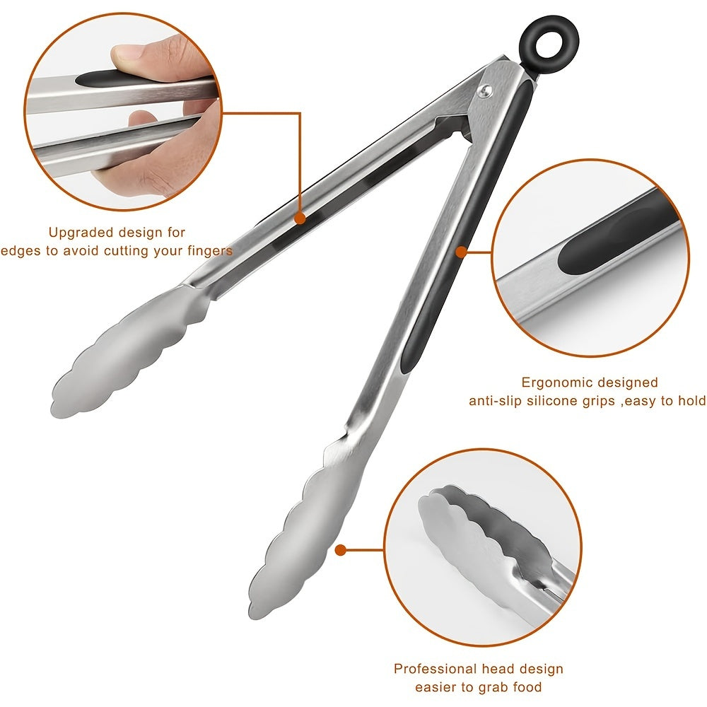 1/2 Stück, Edelstahl-Küchenzangen, Silikon-Antirutsch-Griff, Verriegelbarer Grill-Lebensmittelclip, 9 Zoll Und 12 Zoll, Premium-Silikon-Gummigriffe, Unabhängigkeitstag Halloween Weihnachtsfeierbedarf Camping BBQ Zubehör Buche Urlaub Essentials