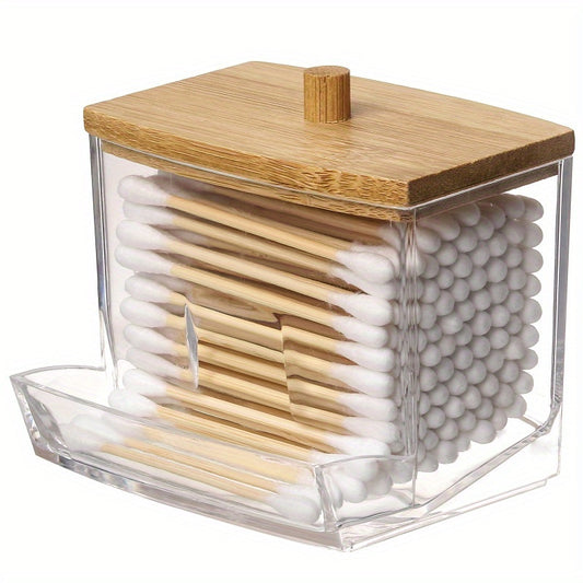 1pc Baumwollstäbchen-Pads-Halter, Tragbarer Transparenter Make-up-Baumwollpad-Kosmetikbehälter, Organisieren Und Aufbewahren Von Baumwollknospen Im Stil Mit Holzdeckeln, Perfekt Für Badezimmer Und Apothekergläser, Haushaltsbedarf, Wohnkultur, Tischdekora
