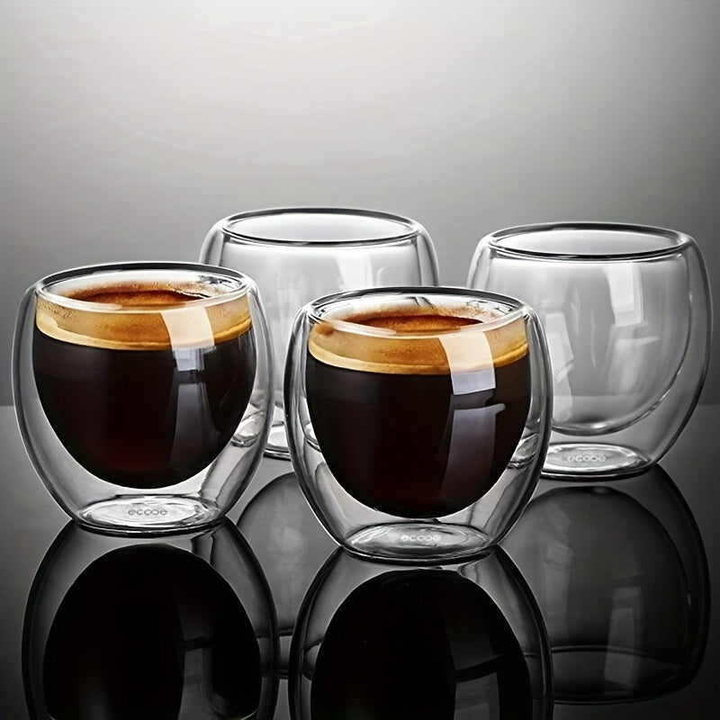6-teiliges Espresso-Kaffeetassen-Set aus Glas, 70 ml, doppelwandig, isolierte Tassen, Trinkgläser für Tee, Kaffee, Latte, Café, Milch, transparent, für Restaurant Eid Al-Adha Mubarak