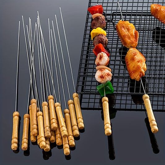 10 Stück, Grillspieße, Edelstahlspieße Für BBQ, Vielseitige Metall BBQ Spieße, Grillen Edelstahlspieße, Grillspieße Mit Holzgriff, BBQ Nadelstäbchen, Outdoor-Kochen, BBQ Zubehör