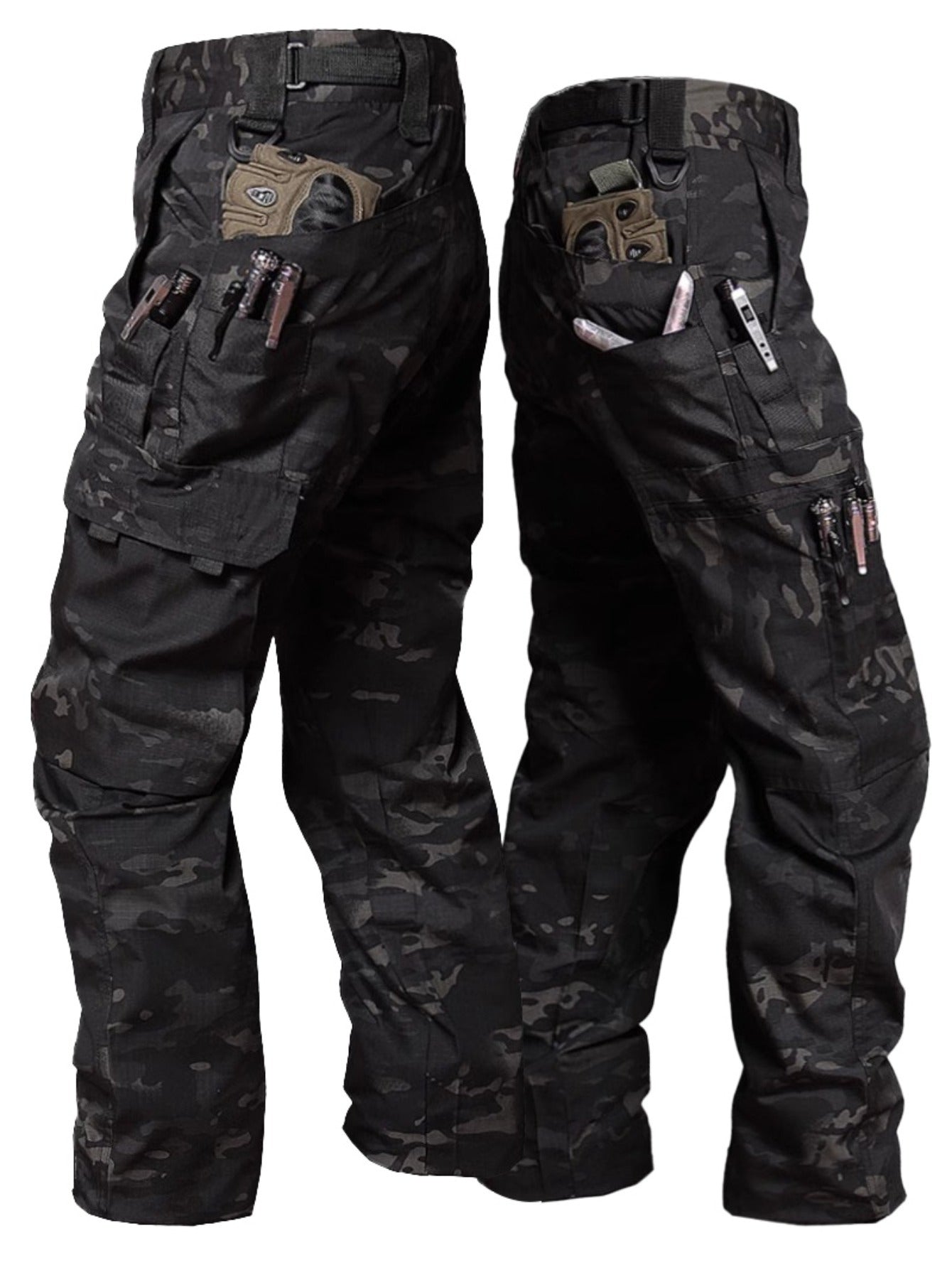 Herren Loose Fit Camo Cargo Hosen - Langlebig, Reißfest und Kratzfest mit Mehreren Funktionalen Taschen - Ideal für Outdoor-Aktivitäten im Frühling und Herbst wie Angeln und Wandern