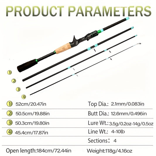 GHOTDA Carbon Angelruten-Set Spinning Casting 1.8m Tragbare Reiserute Surfcasting Küstenangelrute mit 4 Teilen, Baitcasting Rolle Links/Rechts, PE Angelschnur 100m