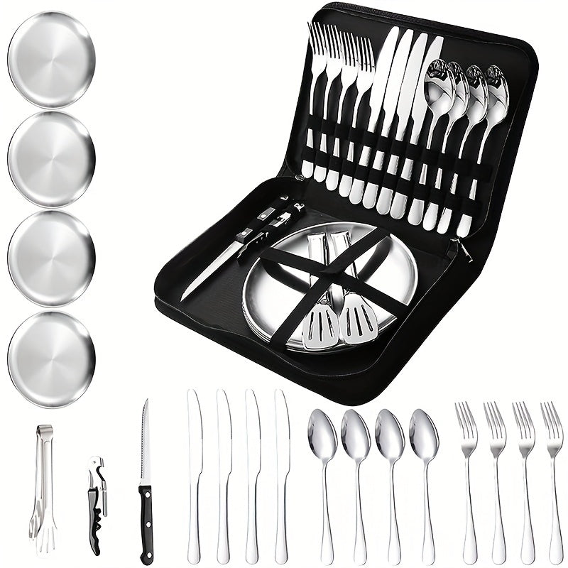 20-teiliges Besteckset mit Aufbewahrung - Hochwertiges Outdoor-Picknick-Besteck für Camping-Begeisterte
