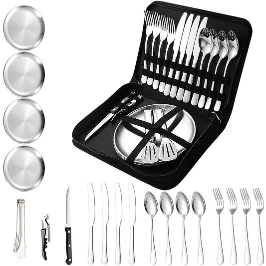 20-teiliges Besteckset mit Aufbewahrung - Hochwertiges Outdoor-Picknick-Besteck für Camping-Begeisterte