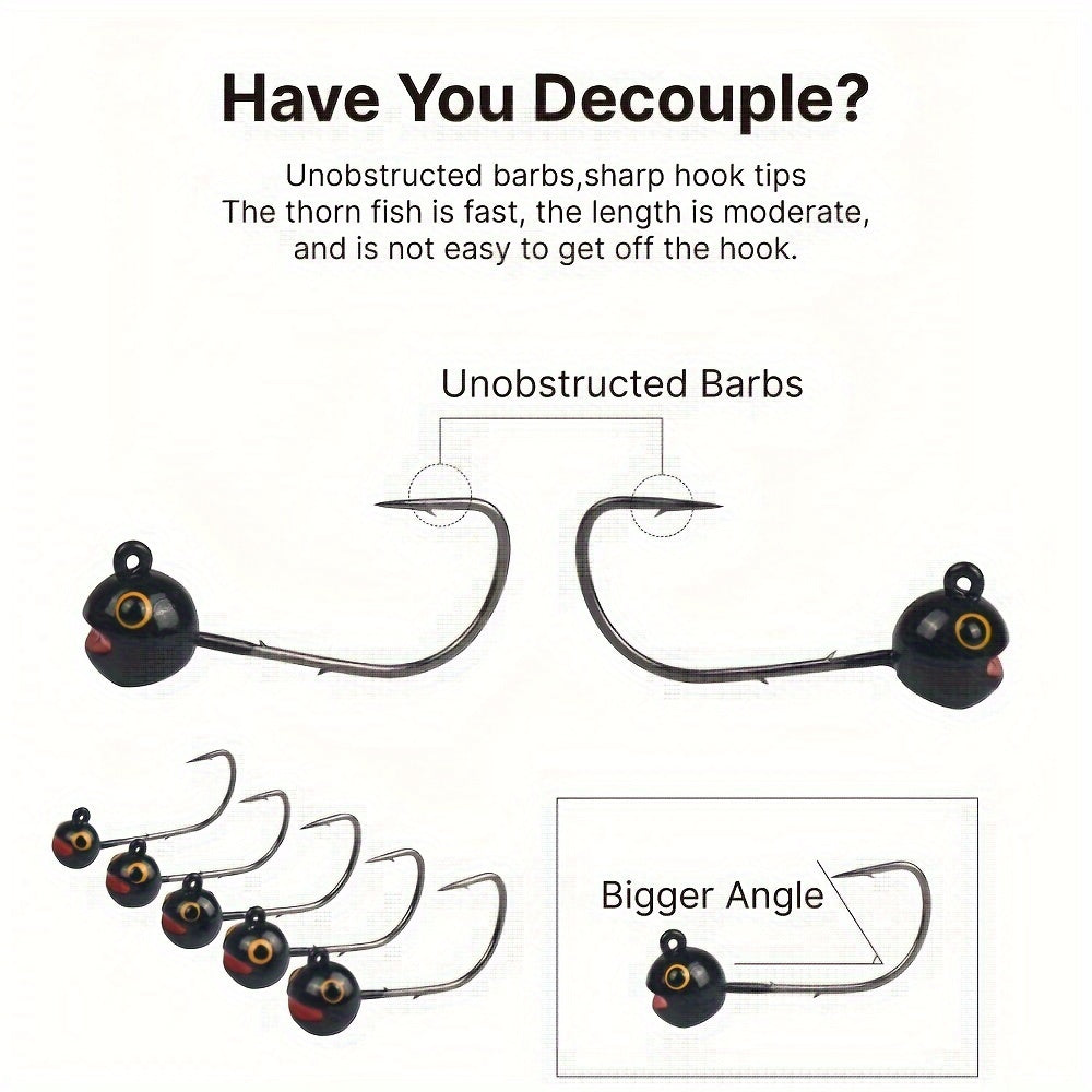 FÜNF Stück Tungsten Light Round Jig Head, Schwarzer Kopf Gelbes Auge, 1g/1.5g/2g/2.5g/3g, Langsames Jiggen Mit Weichen Grub Worm Ködern, MANTIS AJING Haken Barsch Barsch Brassen Köder