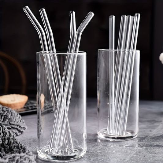 4 Stück wiederverwendbare Klarglas-Trinkhalme für Smoothies, Cocktails und Getränke – gesund – inklusive Reinigungsbürste