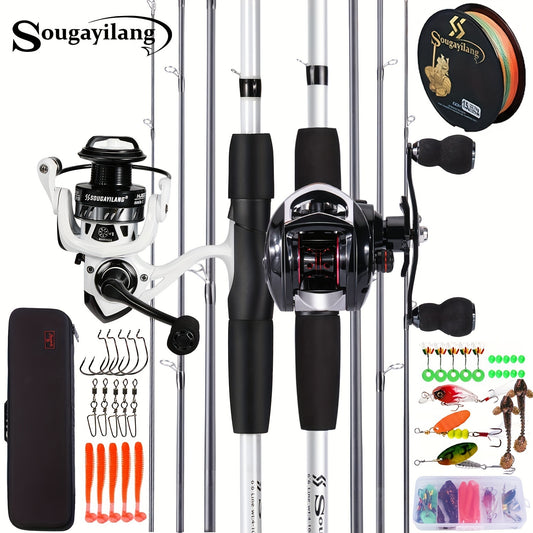 Sougayilang Angelrute und Rolle Combo Set - Ambidextrous Fiberglas Medium Action Baitrute mit ungeladener Power - Inklusive Köder, Schnur, Tragetasche - Ideal für Süßwasser - Valentinstag, Thanksgiving, Weihnachten, Neujahr, Vatertagsgeschenk