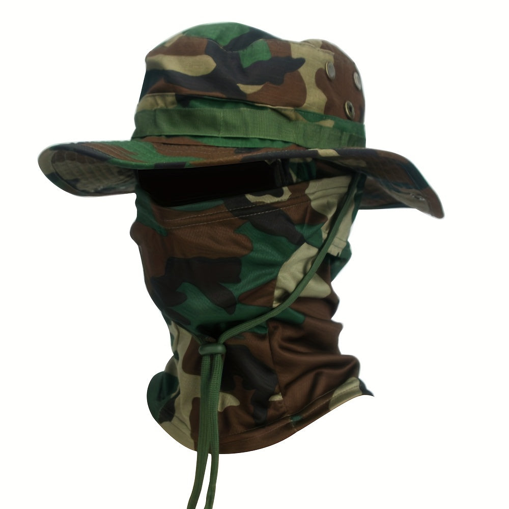 [Atmungsaktives Camo Hut Set] 2 Stück/Set Atmungsaktives Camo Boonie Hat und Balaclava Combo - Outdoor Sonnenschutz Hut mit Kordelzug - Sportlicher Angel-, Jagd- und Winddichter Faltbarer Hut