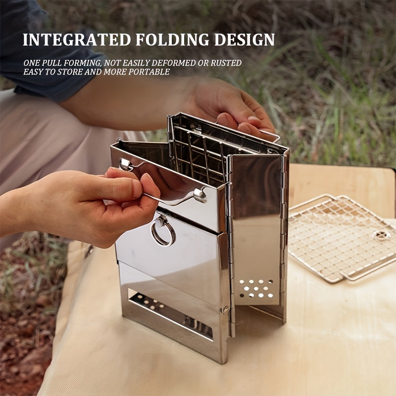 1pc Outdoor Mini Feuerholzofen, Edelstahlmaterial, Geeignet für Picknick BBQ Camping, mit Aufbewahrungstasche - Nur zum Kochen