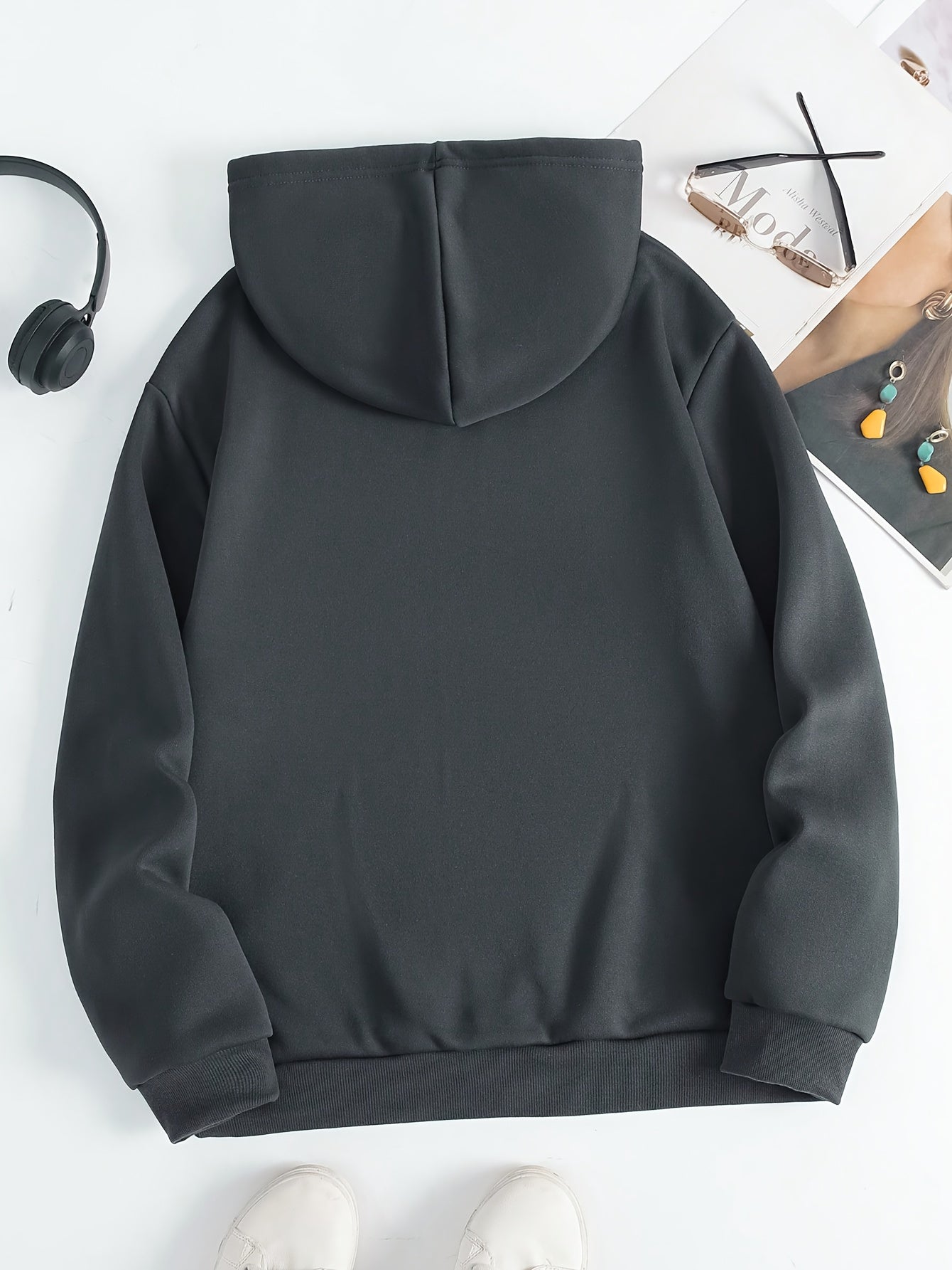 Kuscheliger Langarm-Hoodie mit Reißverschluss und Kängurutasche - Weiches, leicht elastisches Polyestergewebe, Lockerer Schnitt, Kapuze mit Kordelzug, Maschinenwaschbar - Perfekt für lässige Frühlings- und Herbstoutfits