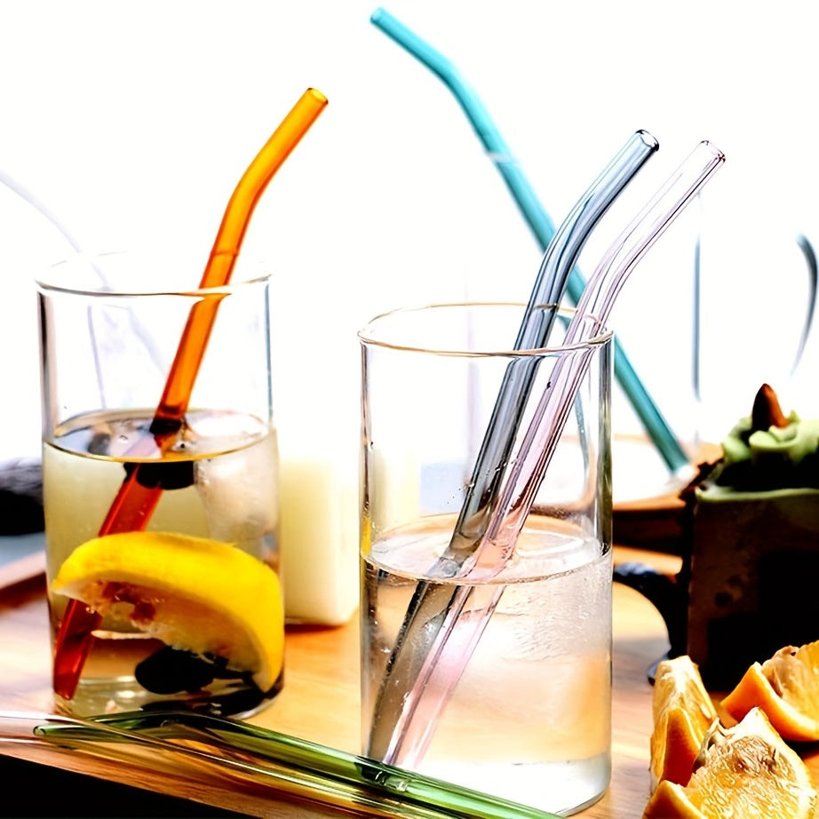 4 Stück wiederverwendbare Klarglas-Trinkhalme für Smoothies, Cocktails und Getränke – gesund – inklusive Reinigungsbürste