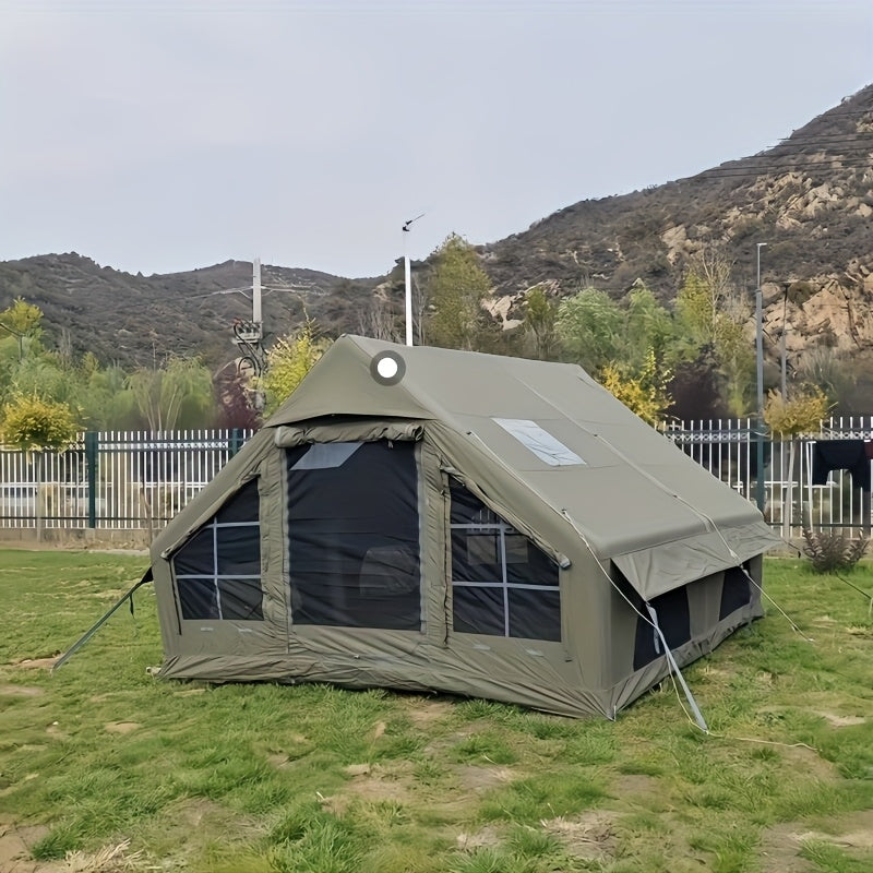 8-Personen 4-Jahreszeiten Aufblasbares Campingzelt mit 30,48 cm Pumpe, Leicht aufzubauendes Oxford-Zelt mit Mesh-Türen & Fenstern, belüftetes Mückenschutz-Design für Familien-Camping, Wandern, Outdoor-Abenteuer (Grün), Zelte für Camping, Abenteuerausrüst