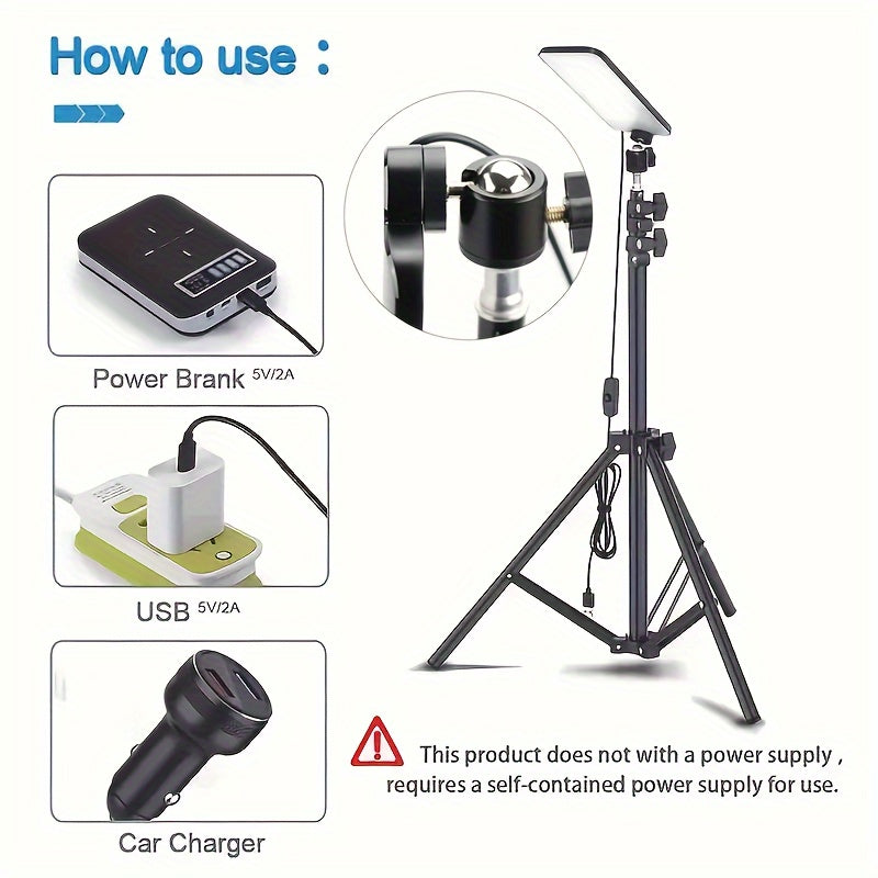 1-teiliges Campinglicht für den Außenbereich, tragbare multifunktionale LED-Lampe, wiederaufladbare Arbeitslampe mit 73 cm bis 180 cm langem, verstellbarem Teleskopstativ, Stromversorgung über USB für die Beleuchtung von Campingplätzen und Hinterhöfen