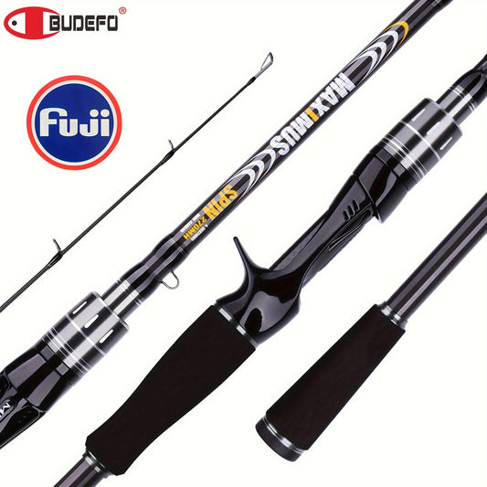 BUDEFO 1 Stk. Premium Kohlefaser-Angelrute, 2/3/4 Abschnitte - Glattes Werfen & Spinnen mit Hochfestem Fuji-Guide, Verwicklungsfreies Oberteil, Schwarz - Ideal für Reisen & Verschiedene Kraftstufen (M/ML/MH/H)