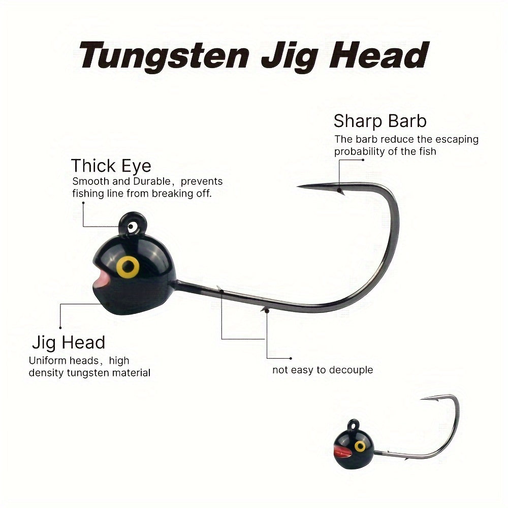 FÜNF Stück Tungsten Light Round Jig Head, Schwarzer Kopf Gelbes Auge, 1g/1.5g/2g/2.5g/3g, Langsames Jiggen Mit Weichen Grub Worm Ködern, MANTIS AJING Haken Barsch Barsch Brassen Köder