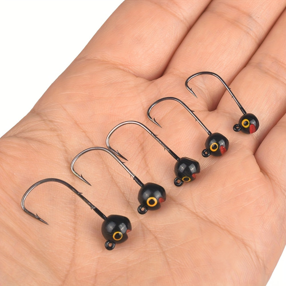 FÜNF Stück Tungsten Light Round Jig Head, Schwarzer Kopf Gelbes Auge, 1g/1.5g/2g/2.5g/3g, Langsames Jiggen Mit Weichen Grub Worm Ködern, MANTIS AJING Haken Barsch Barsch Brassen Köder