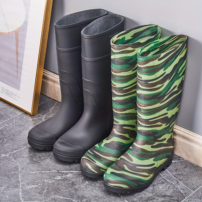 Herren Regenstiefel In Einfarbiger Optik Und Tarnmuster, Bequeme Rutschfeste Strapazierfähige Wasserschuhe Für Outdoor-Aktivitäten Von Männern