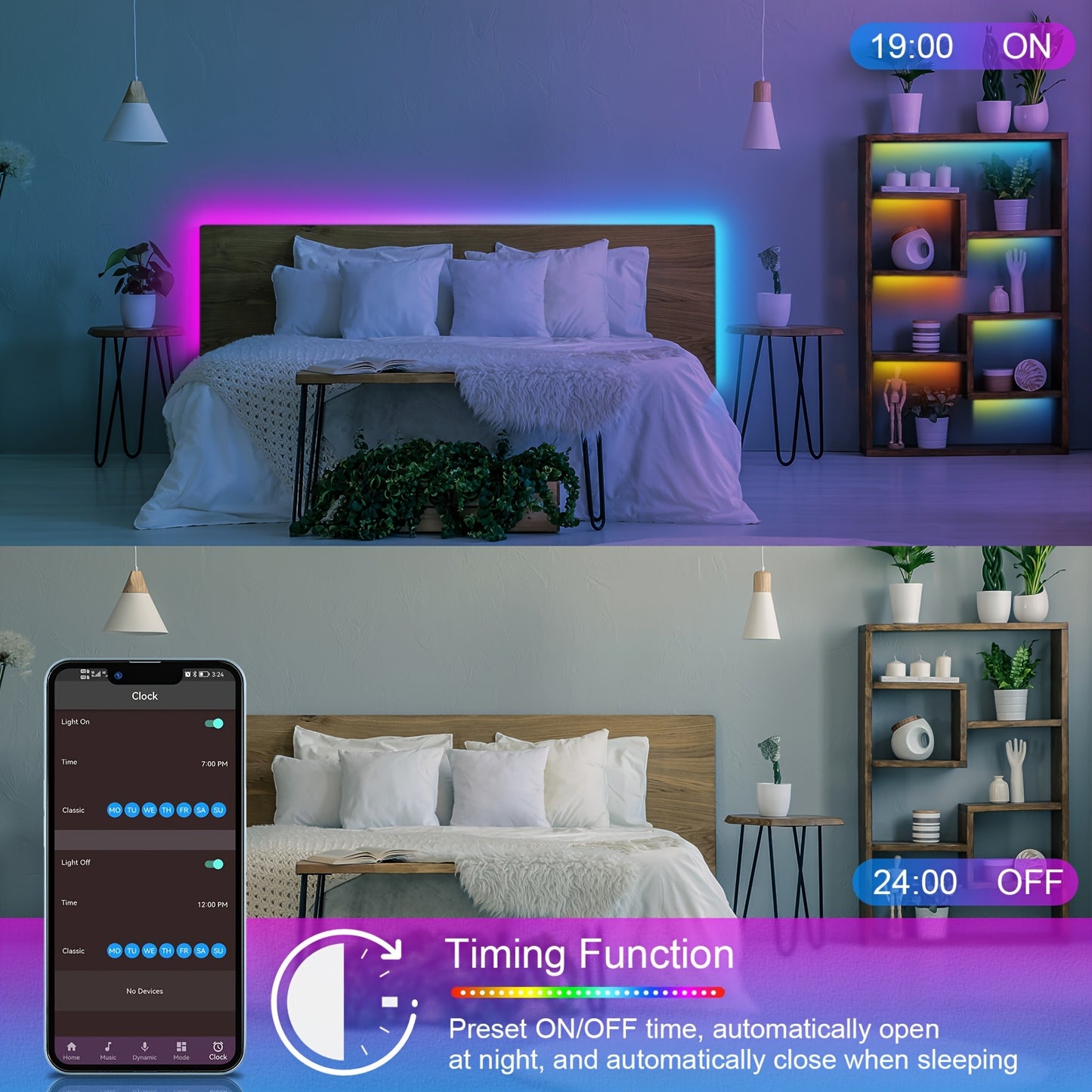 LED-Lichter für das Schlafzimmer, 16ft-100ft Smart APP gesteuerte Musik-Synchronisierung Farbwechsel Streifenlichter mit Fernbedienung und Timer, zur Raum- und Partydekoration für Zuhause und Hotel