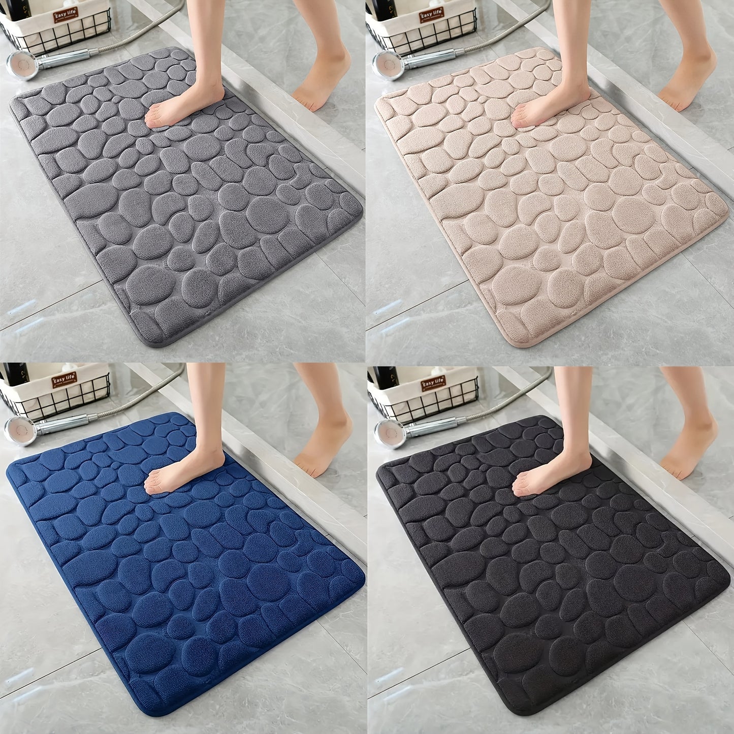 1 Stück Weicher und bequemer Badteppich aus Memory-Schaumstoff mit Pflasterstein-Prägung - Schnell wasserabsorbierend und waschbar - rutschfest - Perfekt für das Duschzimmer und Badezimmerzubehör, Badezimmerdekorationen, Küchenläufer, Schlafzimmer, Badez
