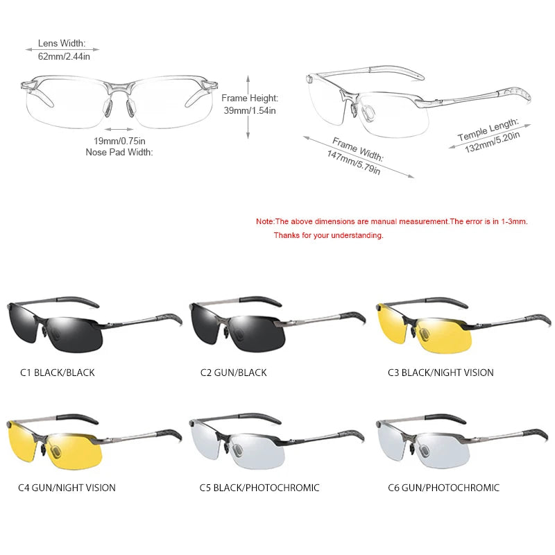 FUQIAN Photochrome Sonnenbrille Männer Frauen Vintage Metall Polarisierte Sonnenbrille Für Männliche Nachtsicht Fahren Sonnenbrille