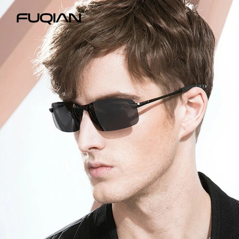 FUQIAN Photochrome Sonnenbrille Männer Frauen Vintage Metall Polarisierte Sonnenbrille Für Männliche Nachtsicht Fahren Sonnenbrille
