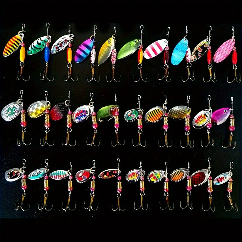 30-teiliges Spinner-Bait-Set, künstlicher Angelköder mit Drillinghaken, Angelzubehör für Süß- und Salzwasser