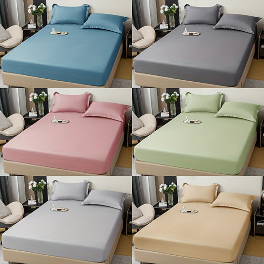 3-teiliges Einfarbiges Spannbettlaken-Set, Weiches, Hautfreundliches, Atmungsaktives Bettwäsche-Set, Für Schlafzimmer, Gästezimmer, Maschinenwaschbar (1 X Spannbetttuch + 2 X Kissenbezüge, Ohne Kern)