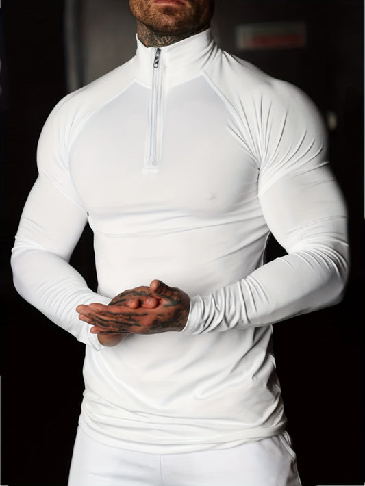 Herren-Henley-Shirt mit Reißverschluss und langen Ärmeln, ein vielseitiges und stilvolles Oberteil, das für den Fitnessstudio und Outdoor-Sport geeignet ist.