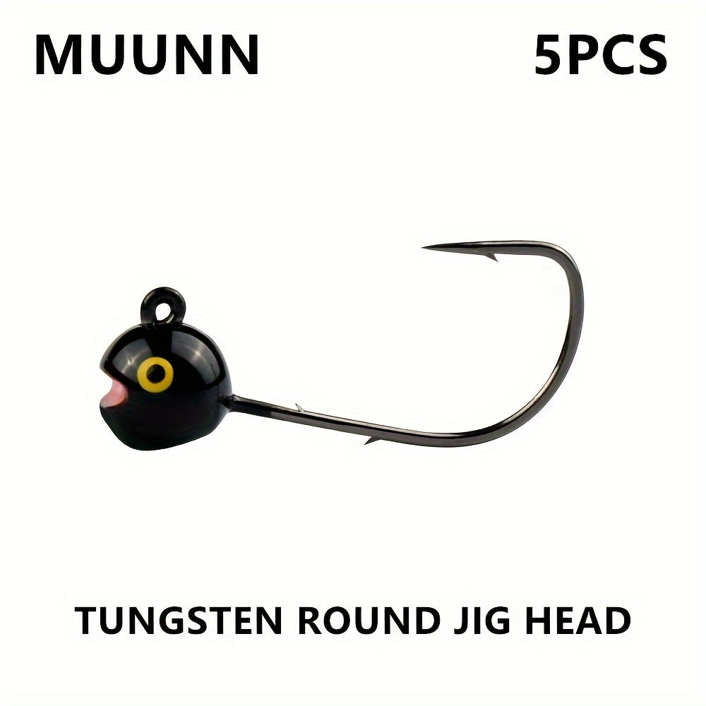 FÜNF Stück Tungsten Light Round Jig Head, Schwarzer Kopf Gelbes Auge, 1g/1.5g/2g/2.5g/3g, Langsames Jiggen Mit Weichen Grub Worm Ködern, MANTIS AJING Haken Barsch Barsch Brassen Köder