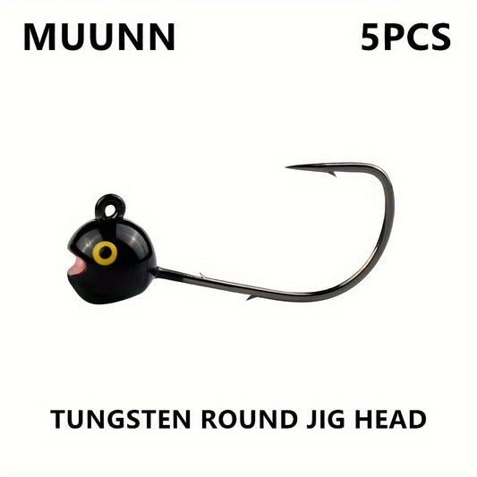 FÜNF Stück Tungsten Light Round Jig Head, Schwarzer Kopf Gelbes Auge, 1g/1.5g/2g/2.5g/3g, Langsames Jiggen Mit Weichen Grub Worm Ködern, MANTIS AJING Haken Barsch Barsch Brassen Köder