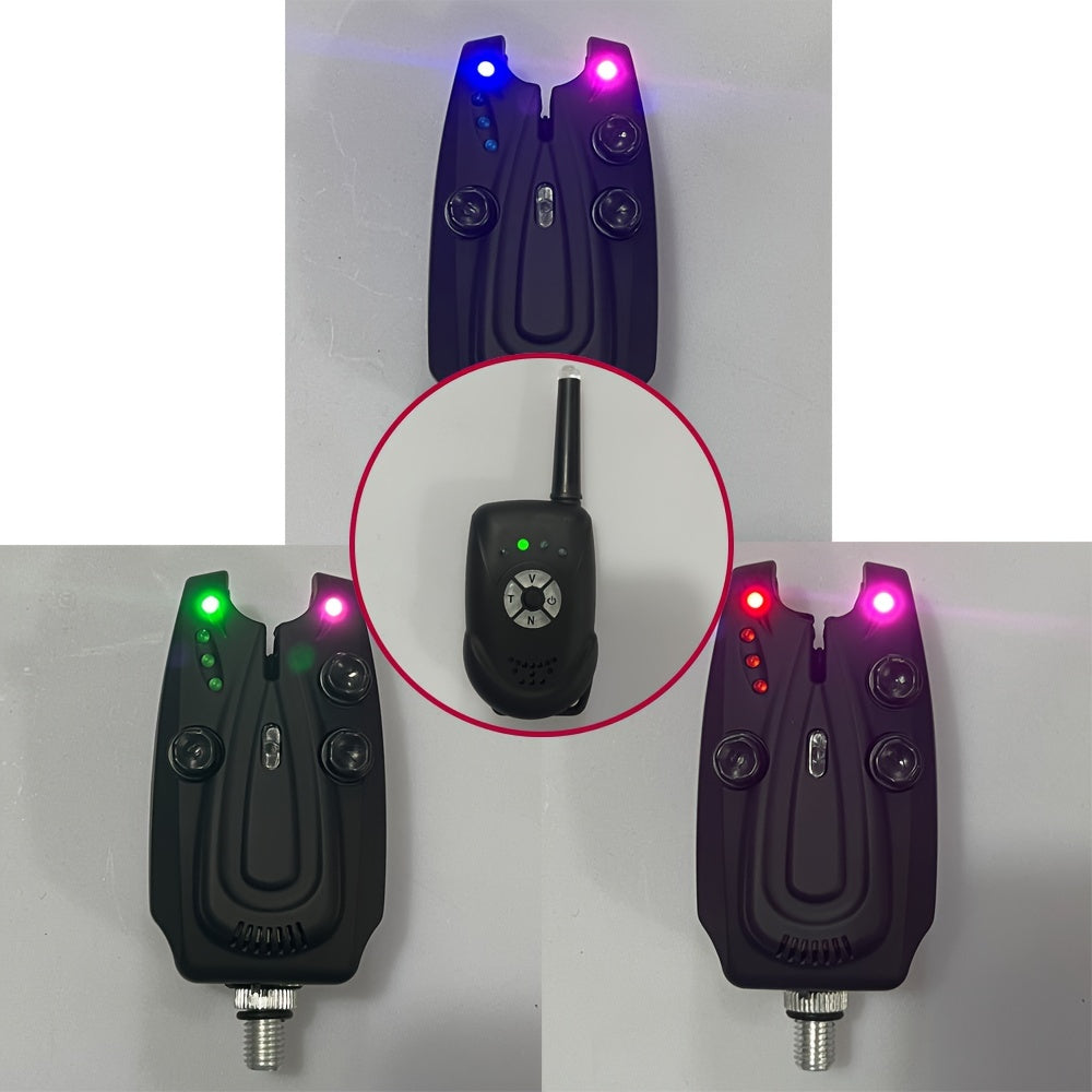 JSfun Angelbissalarm-Set, JS-B3 ABS Elektronischer Angelbissalarm Finder mit Tonalarmanzeige, Zubehör Launcher*3, Empfänger*1, Box*1