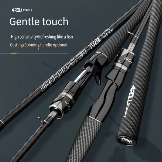 ROLLFISH Kohlefaser-Angelrute - Hochempfindliche Spinne/Wurfangelrute, Längen von 180.14 cm bis 270.05 cm, Stärke M, Ködergewicht 4-35 g, Schwarz mit weißen Akzenten, Sanfte Berührung für Surffischen - Perfektes Geschenk für Angler, Angelgerät | Moderne