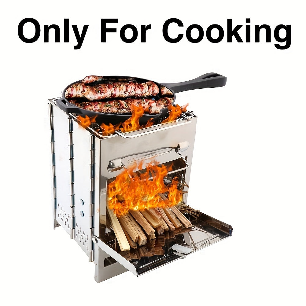 1pc Outdoor Mini Feuerholzofen, Edelstahlmaterial, Geeignet für Picknick BBQ Camping, mit Aufbewahrungstasche - Nur zum Kochen