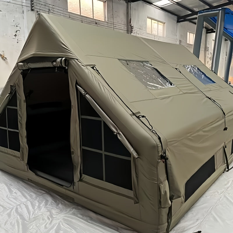 8-Personen 4-Jahreszeiten Aufblasbares Campingzelt mit 30,48 cm Pumpe, Leicht aufzubauendes Oxford-Zelt mit Mesh-Türen & Fenstern, belüftetes Mückenschutz-Design für Familien-Camping, Wandern, Outdoor-Abenteuer (Grün), Zelte für Camping, Abenteuerausrüst