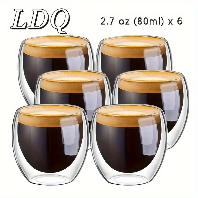 6-teiliges Espresso-Kaffeetassen-Set aus Glas, 70 ml, doppelwandig, isolierte Tassen, Trinkgläser für Tee, Kaffee, Latte, Café, Milch, transparent, für Restaurant Eid Al-Adha Mubarak