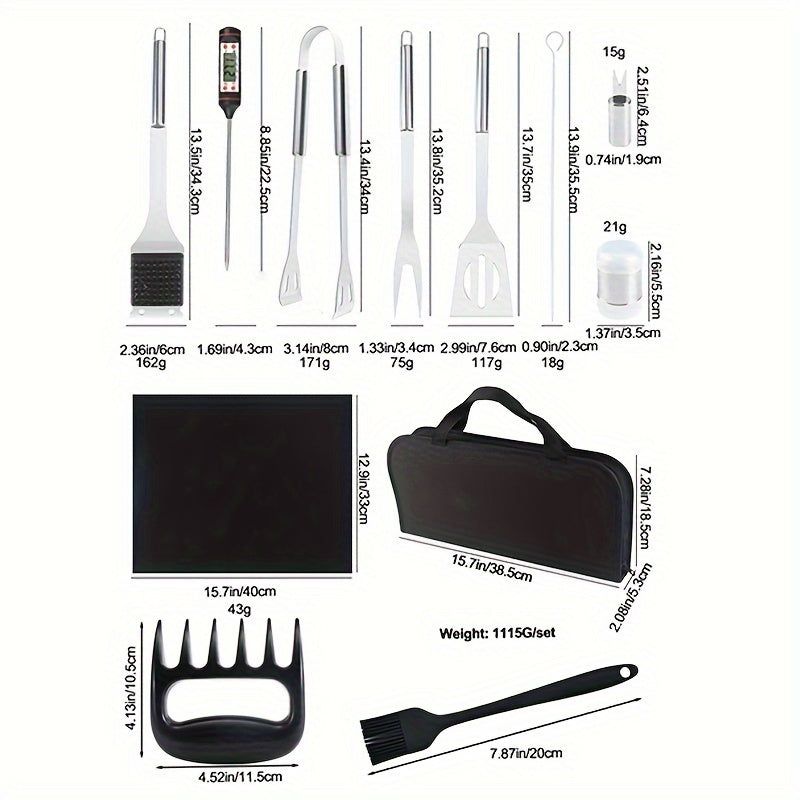 23-teiliges Edelstahl-Grillwerkzeug-Set mit Oxford-Tragetasche - Perfekt für Outdoor-Kochen & Camping-Grillzubehör für Outdoor-Grillzubehör
