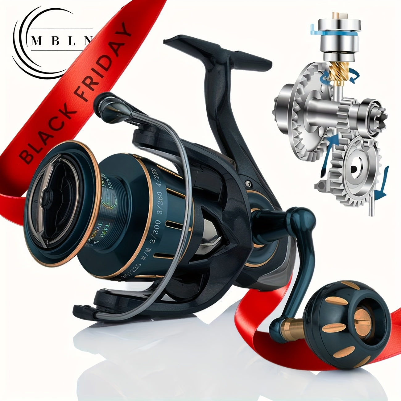 MBLN Premium Spinnrolle - Robust, beidhändig, 5+1 Stahlkugellager, Legierungsgetriebe & Griff, ideal für Salzwasserfischen