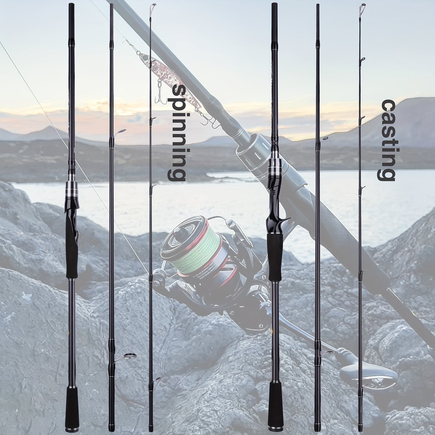 BUDEFO 1 Stk. Premium Kohlefaser-Angelrute, 2/3/4 Abschnitte - Glattes Werfen & Spinnen mit Hochfestem Fuji-Guide, Verwicklungsfreies Oberteil, Schwarz - Ideal für Reisen & Verschiedene Kraftstufen (M/ML/MH/H)