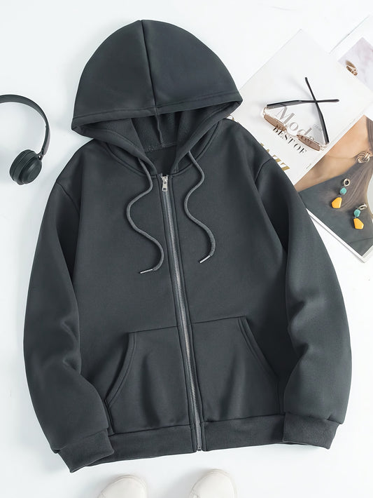 Kuscheliger Langarm-Hoodie mit Reißverschluss und Kängurutasche - Weiches, leicht elastisches Polyestergewebe, Lockerer Schnitt, Kapuze mit Kordelzug, Maschinenwaschbar - Perfekt für lässige Frühlings- und Herbstoutfits