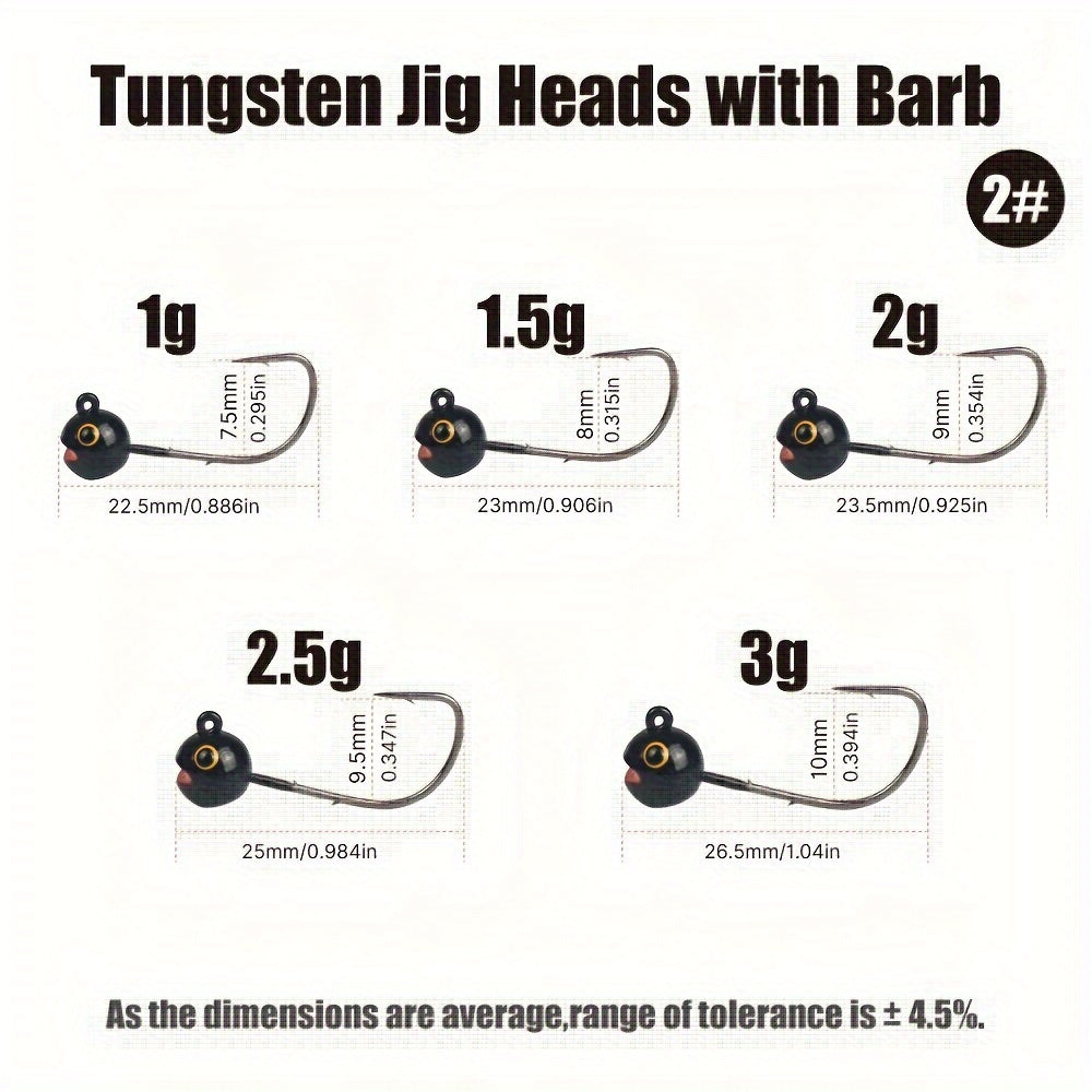 FÜNF Stück Tungsten Light Round Jig Head, Schwarzer Kopf Gelbes Auge, 1g/1.5g/2g/2.5g/3g, Langsames Jiggen Mit Weichen Grub Worm Ködern, MANTIS AJING Haken Barsch Barsch Brassen Köder