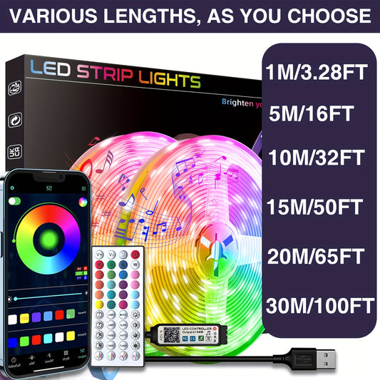 LED-Lichter für das Schlafzimmer, 16ft-100ft Smart APP gesteuerte Musik-Synchronisierung Farbwechsel Streifenlichter mit Fernbedienung und Timer, zur Raum- und Partydekoration für Zuhause und Hotel